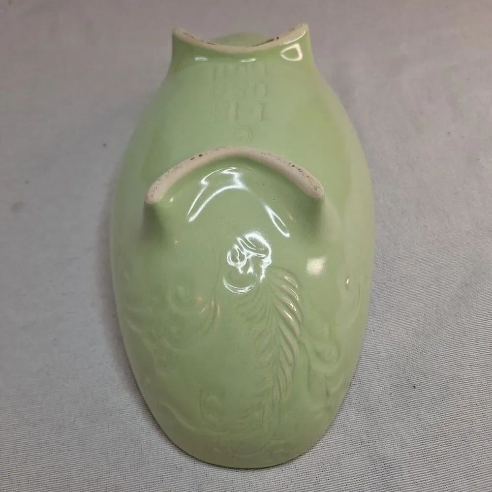 Vintage HULL Pottery Console Footed Bowl Green USA I-18 Glazed Leaf Pattern